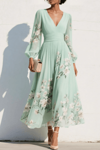 Elaria – Graceful Floral Pleated Maxi Dress