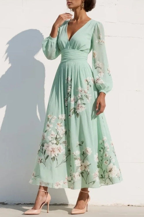 Elaria – Graceful Floral Pleated Maxi Dress