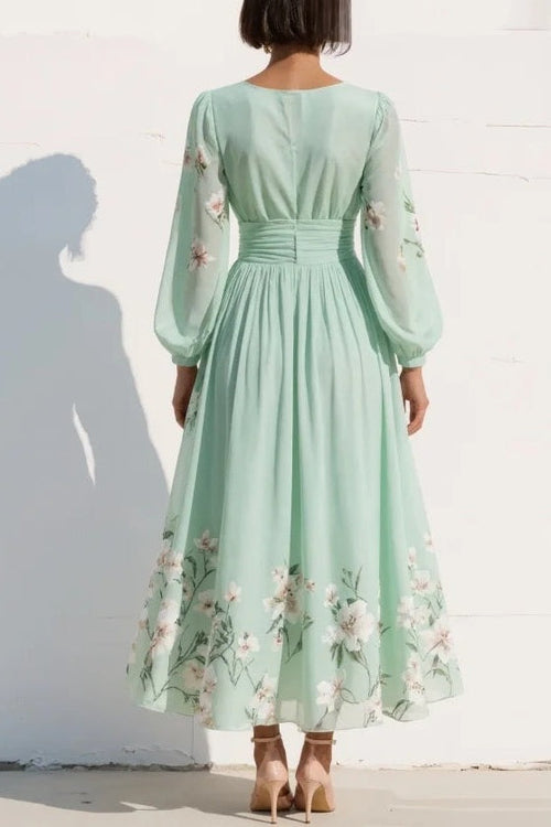 Elaria – Graceful Floral Pleated Maxi Dress