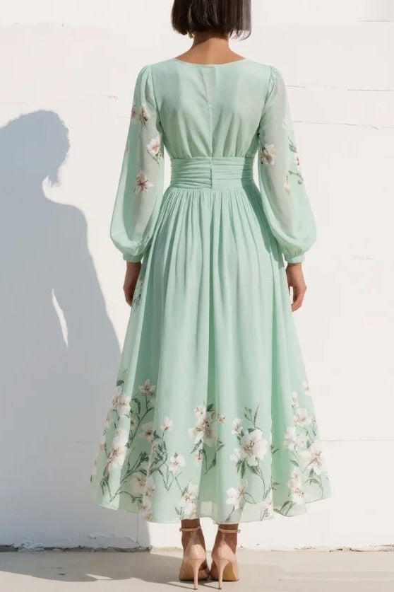 Elaria – Graceful Floral Pleated Maxi Dress