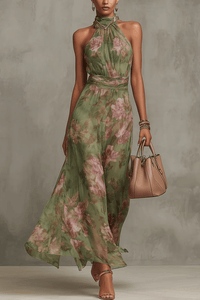 Avelisse – Floral Halter Maxi Dress