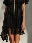 Arabella | Black Lace Mini Dress with Front Zip