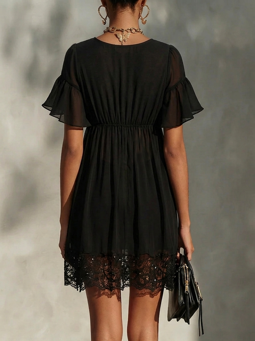 Arabella | Black Lace Mini Dress with Front Zip