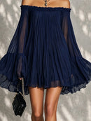 Flavia | Navy Off-Shoulder Pleated Mini Dress