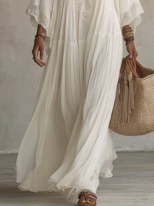 Celeste | Ivory Chiffon Maxi Dress with Lace