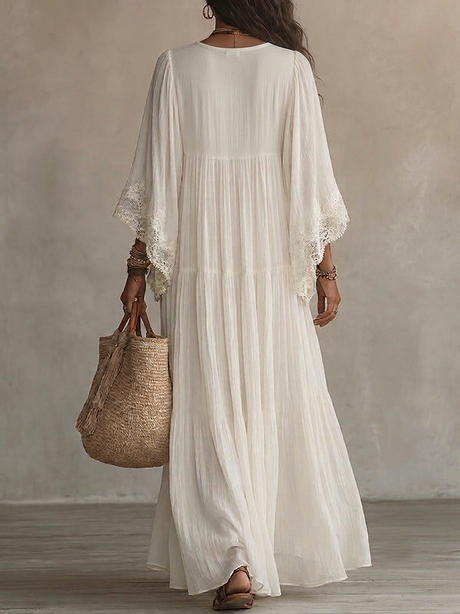 Celeste | Ivory Chiffon Maxi Dress with Lace