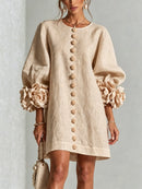 Floral Button-down Midi Dress With Striking Floral Cuffs