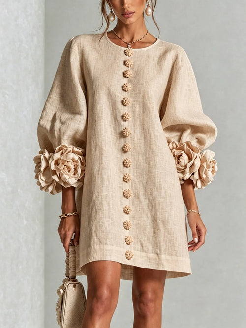 Floral Button-down Midi Dress With Striking Floral Cuffs