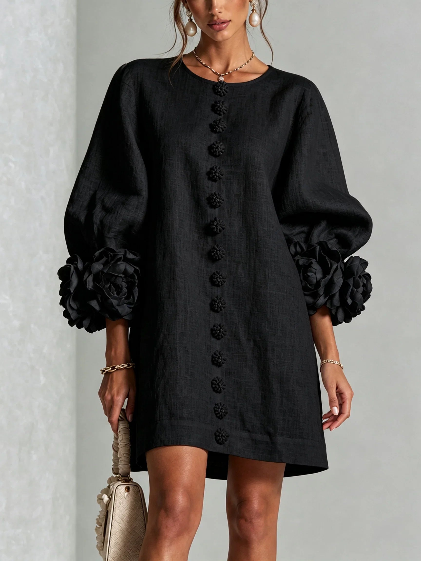 Floral Button-down Midi Dress With Striking Floral Cuffs