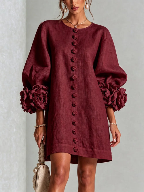 Floral Button-down Midi Dress With Striking Floral Cuffs