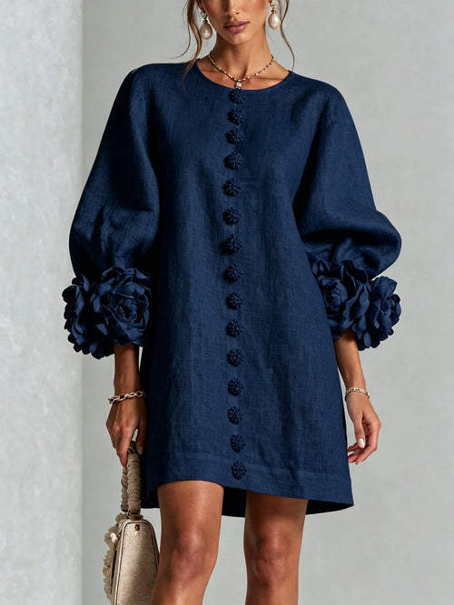 Floral Button-down Midi Dress With Striking Floral Cuffs