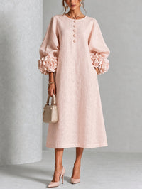 Floral Button-down Midi Dress With Striking Floral Cuffs