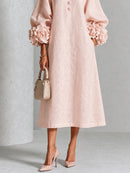Floral Button-down Midi Dress With Striking Floral Cuffs
