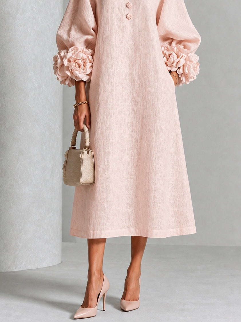Floral Button-down Midi Dress With Striking Floral Cuffs