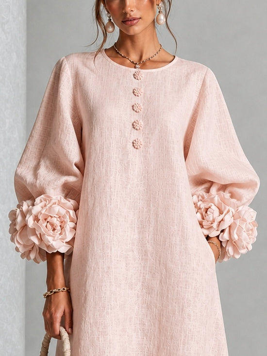 Floral Button-down Midi Dress With Striking Floral Cuffs