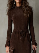 Isla | Suede Midi Dress with Tie Waist