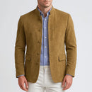 Suede blazer with Chinese collar