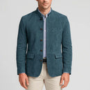 Suede blazer with Chinese collar