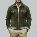 Khaki Green Suede Retro Jacket