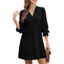 Pleated V Neck Mini Dress