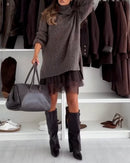 Two-Piece Casual Lace Turtleneck Set