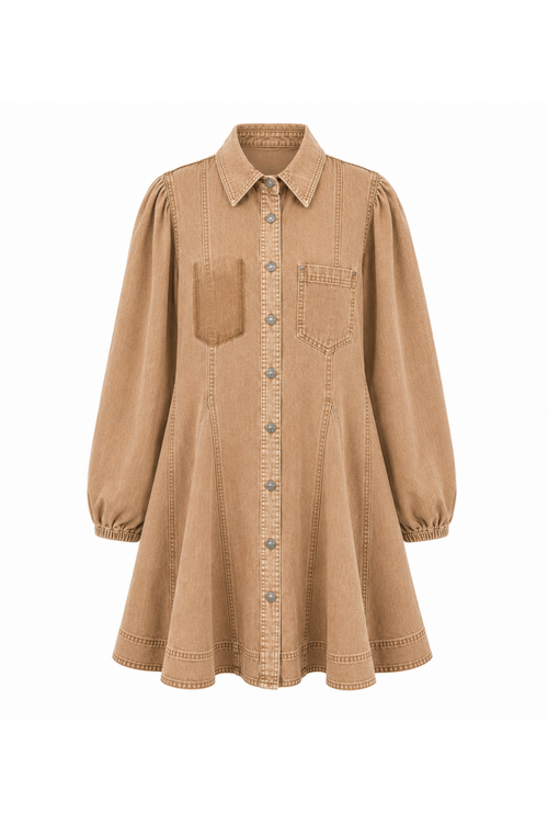 Ottela Denim Shirt Dress – Brown