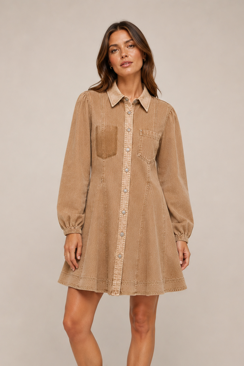 Ottela Denim Shirt Dress – Brown