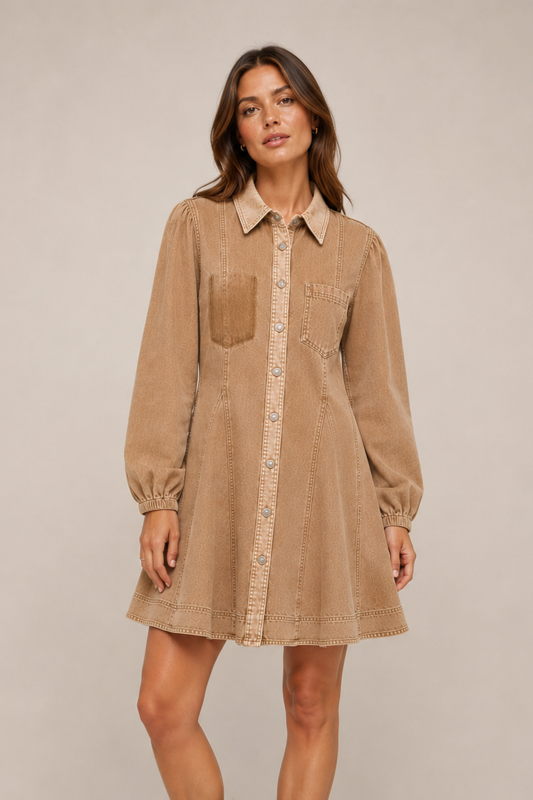 Ottela Denim Shirt Dress – Brown