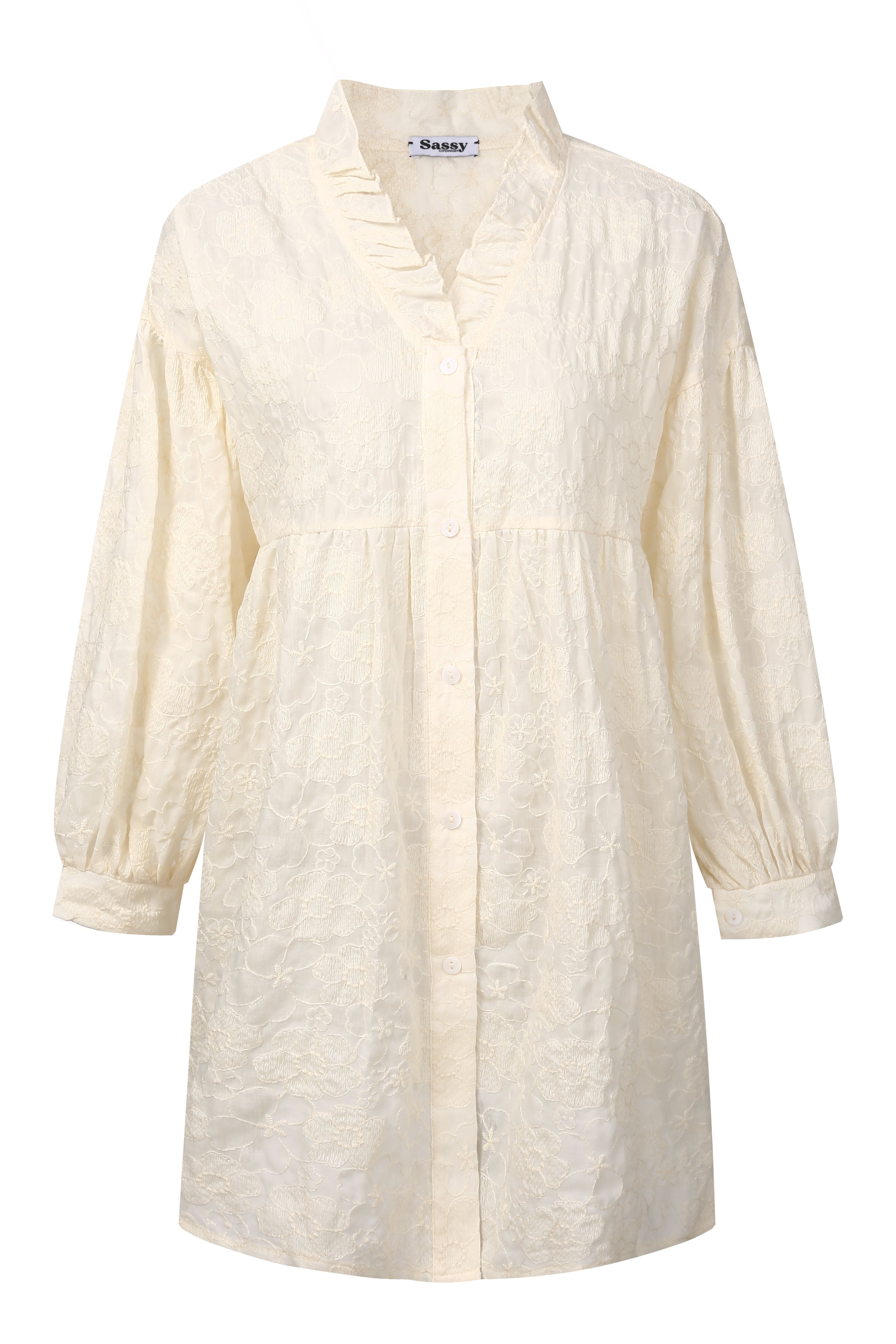 Fia Floral Embroidery Dress – Cream