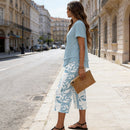 2-Piece Set – Layered Asymmetrical Tunic Top & Printed Wide Leg Pants,