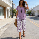 2-Piece Set – Layered Asymmetrical Tunic Top & Printed Wide Leg Pants,