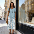2-Piece Set – Layered Asymmetrical Tunic Top & Printed Wide Leg Pants,