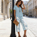 2-Piece Set – Layered Asymmetrical Tunic Top & Printed Wide Leg Pants,