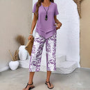 2-Piece Set – Layered Asymmetrical Tunic Top & Printed Wide Leg Pants,