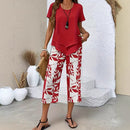 2-Piece Set – Layered Asymmetrical Tunic Top & Printed Wide Leg Pants,