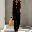 Sleeveless Button Top and Loose Pants Set