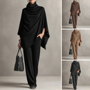 Elevated Comfort | Women's Cowl-Neck Cape & Wide-Leg Pants 2-Piece Set