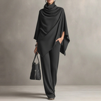 Elevated Comfort | Women's Cowl-Neck Cape & Wide-Leg Pants 2-Piece Set