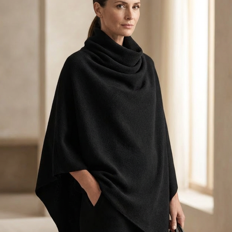 Elevated Comfort | Women's Cowl-Neck Cape & Wide-Leg Pants 2-Piece Set